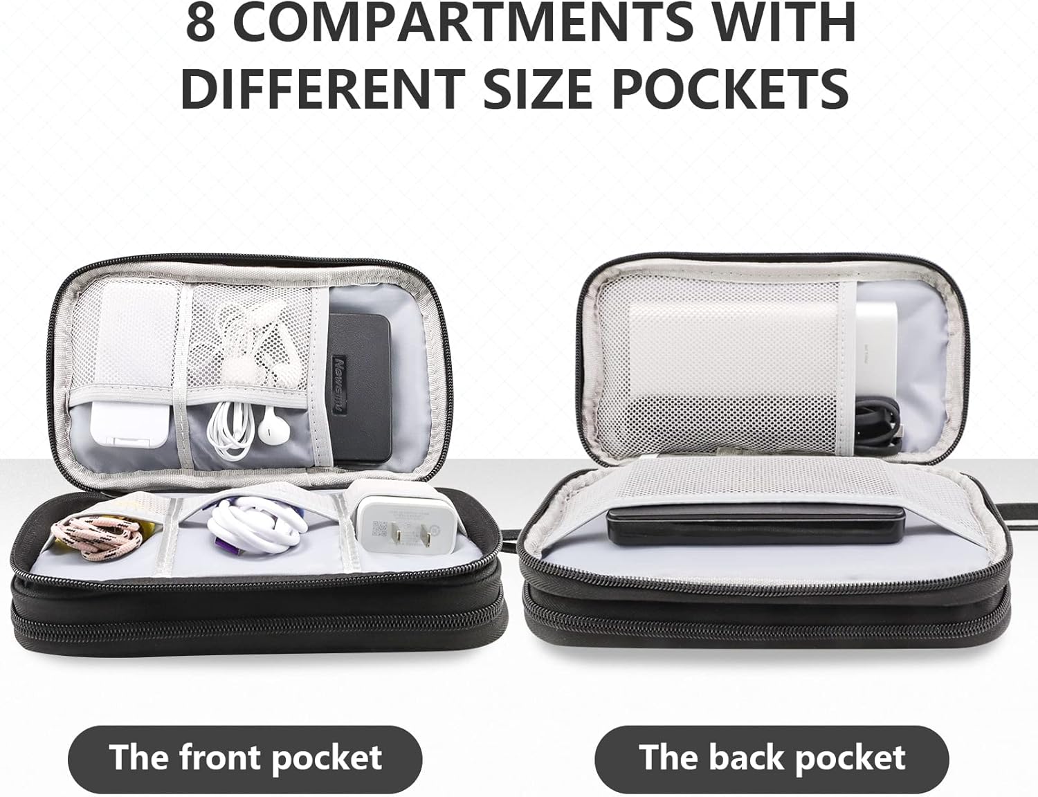 Teskyer Electronics Accessories Organiser Bag, Waterproof Cable Organiser Bag, Travel Gadget Bag, Holiday Essentials for Men Women, 8.5 x 5 Inch, Black - Image 5