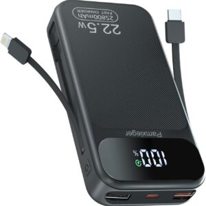 Power Bank 25800mAh Fast Charging Built-in 2 cables, 22.5W Portable Charger, Portable USB C Power bank Battery Pack with LCD Display Powerbank for Smartphones Tablets and More
