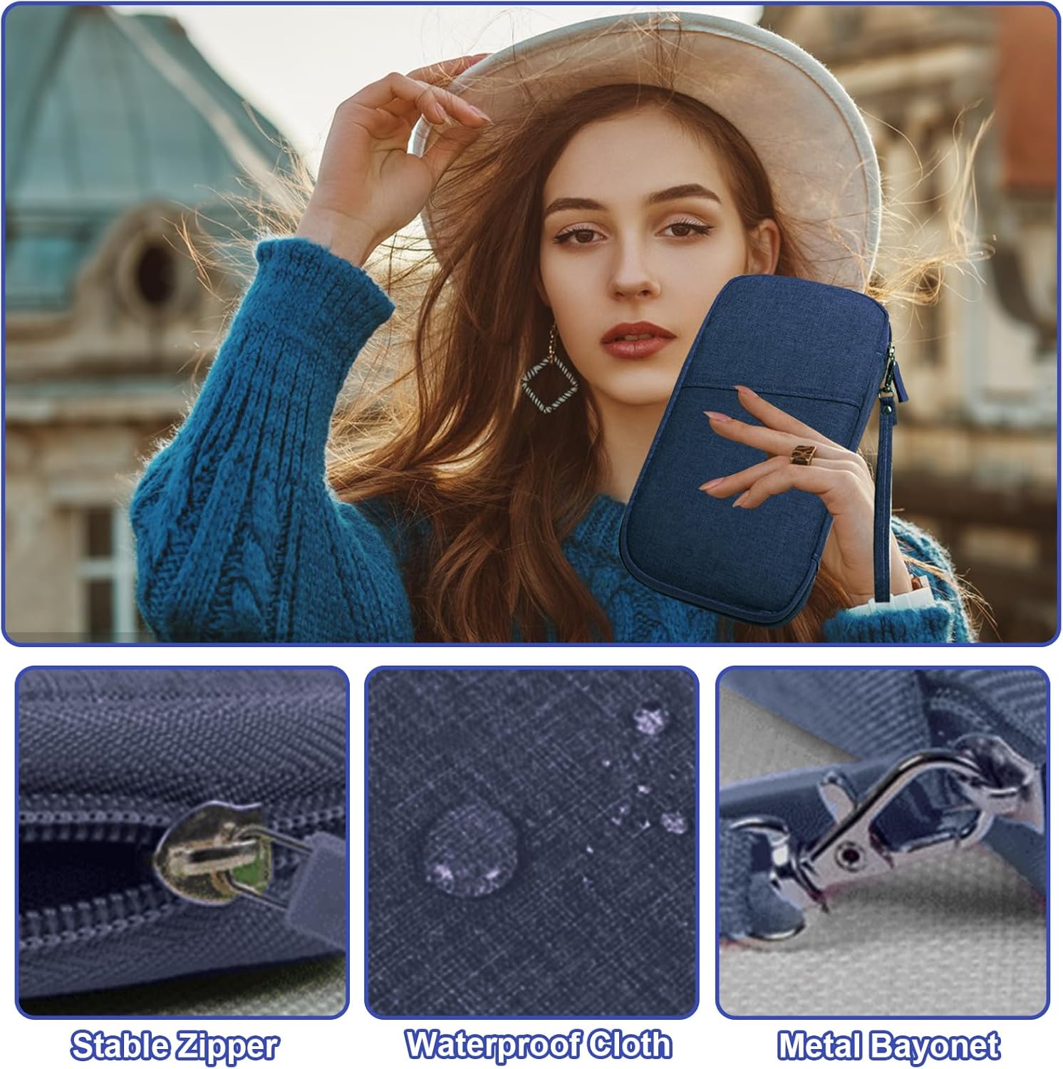 Passport Holder Travel Wallet, Large Capacity Travel Document Holder, RFID Blocking Waterproof Portable Travel Wallet Organiser for Cash Passport ID Card Credit Cards Flight Ticket Pen (Navy Blue) - Image 5