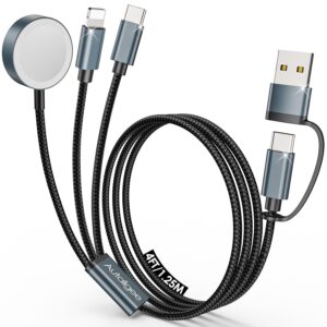 Upgraded 3 in 2 Multi Charger Cable for Apple Watch iWatch Charger Travel Essentials Multi Fast Charging Cable Compatible with iWatch Ultra/SE/10/9/8/7/6/5/4/3/2, for RGB Cable