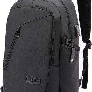 WENIG Anti-Theft Laptop Backpack,Business Travel Backpack Bag with USB Charging Port Lock,Water Resistant College School Computer Rucksack Work Backpack for Mens Womens Fits 15.6 Inch Laptop-Black
