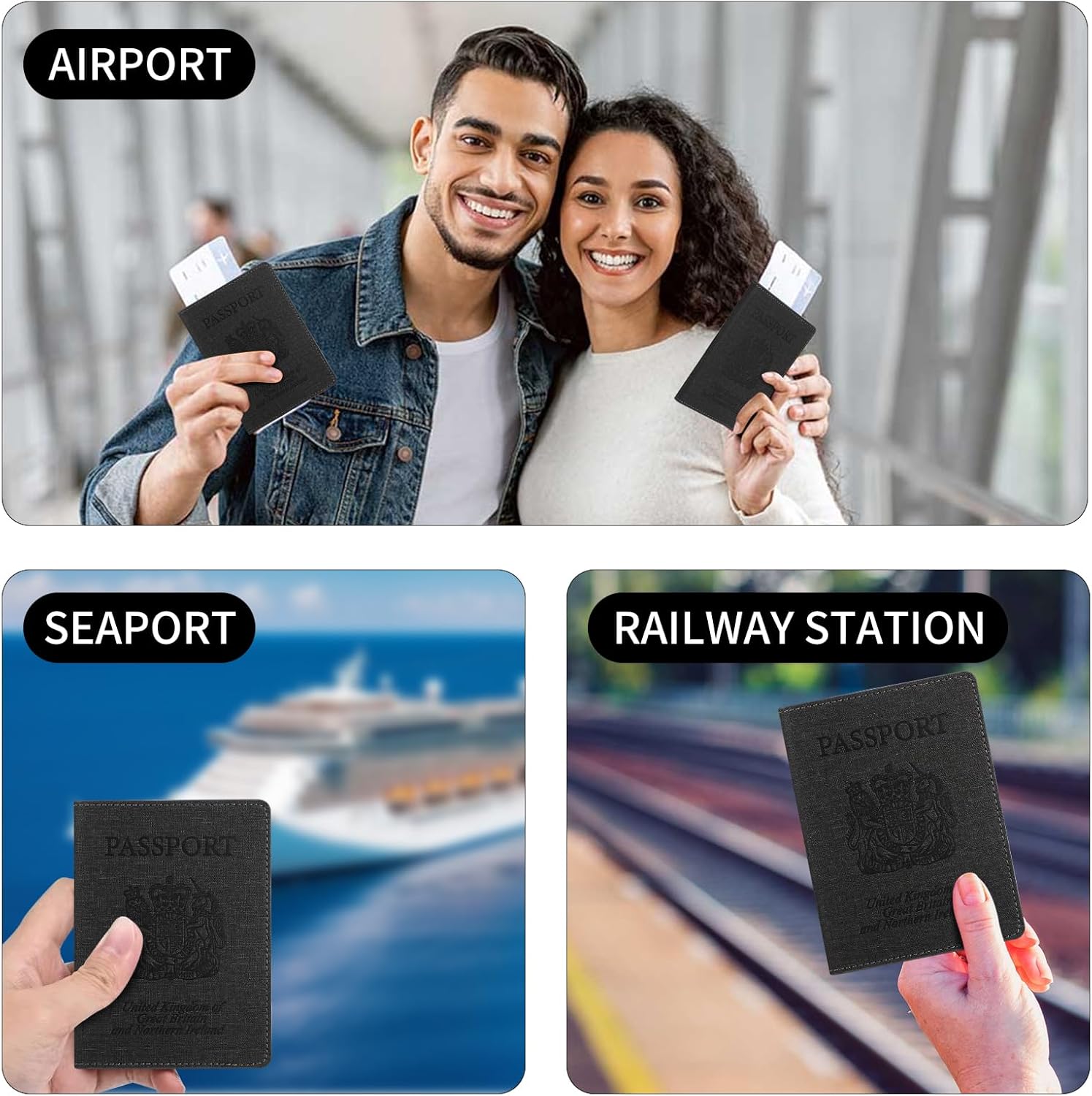 Cinocratic RFID Blocking Passport Holder Cover & Travel Wallet - PU Leather Organiser for Credit Cards, Boarding Pass and ID Cards | Travel Accessories for Men&Women (Black) - Image 7