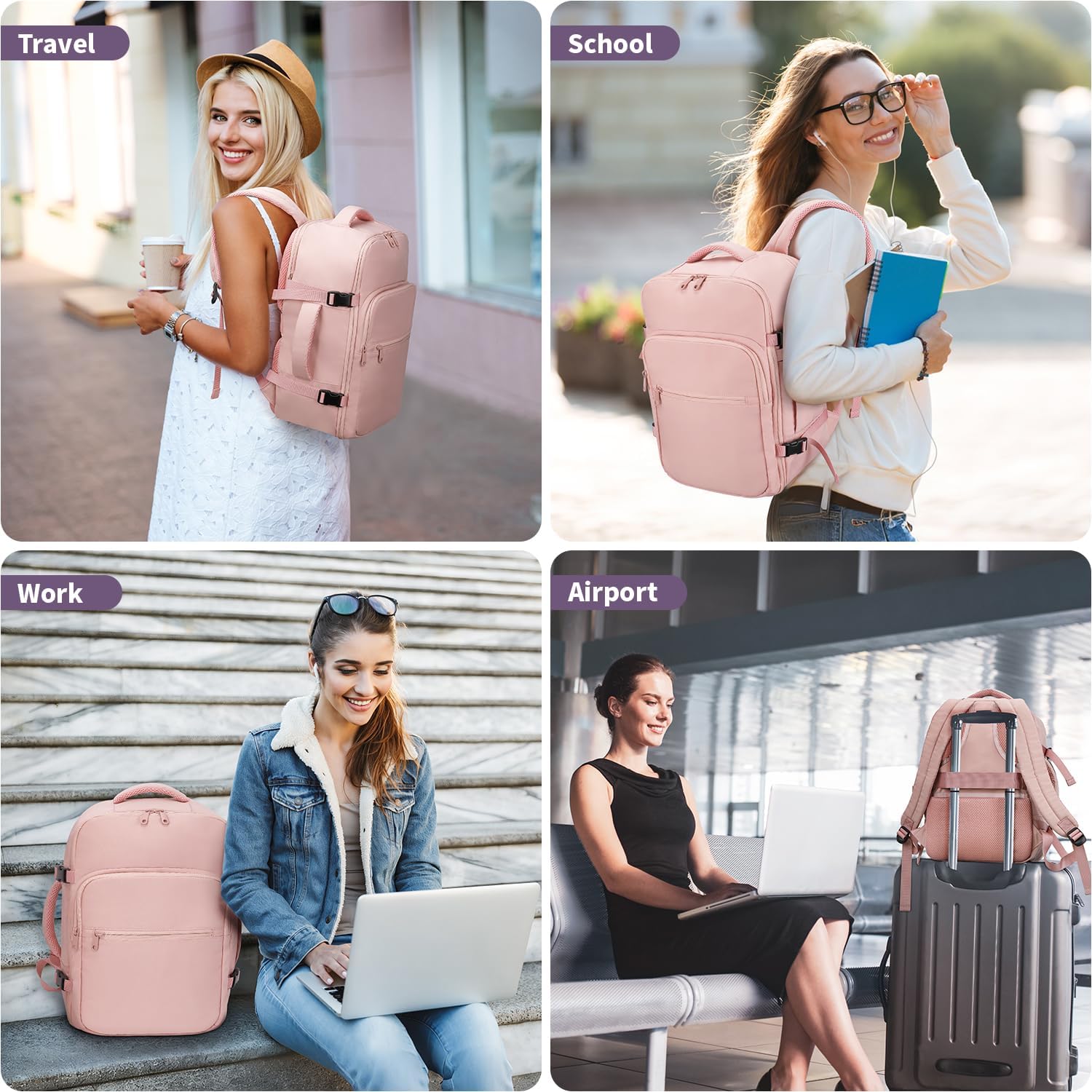 ETRONIK for New Ryanair 40x30x20 Cabin Bag Underseat, Travel Backpack Womens with TSA Approved, Hand Luggage Carry on Bag with 15 inch Laptop, Rucksack for Travelling Flight Work Overnight, Pink - Image 7