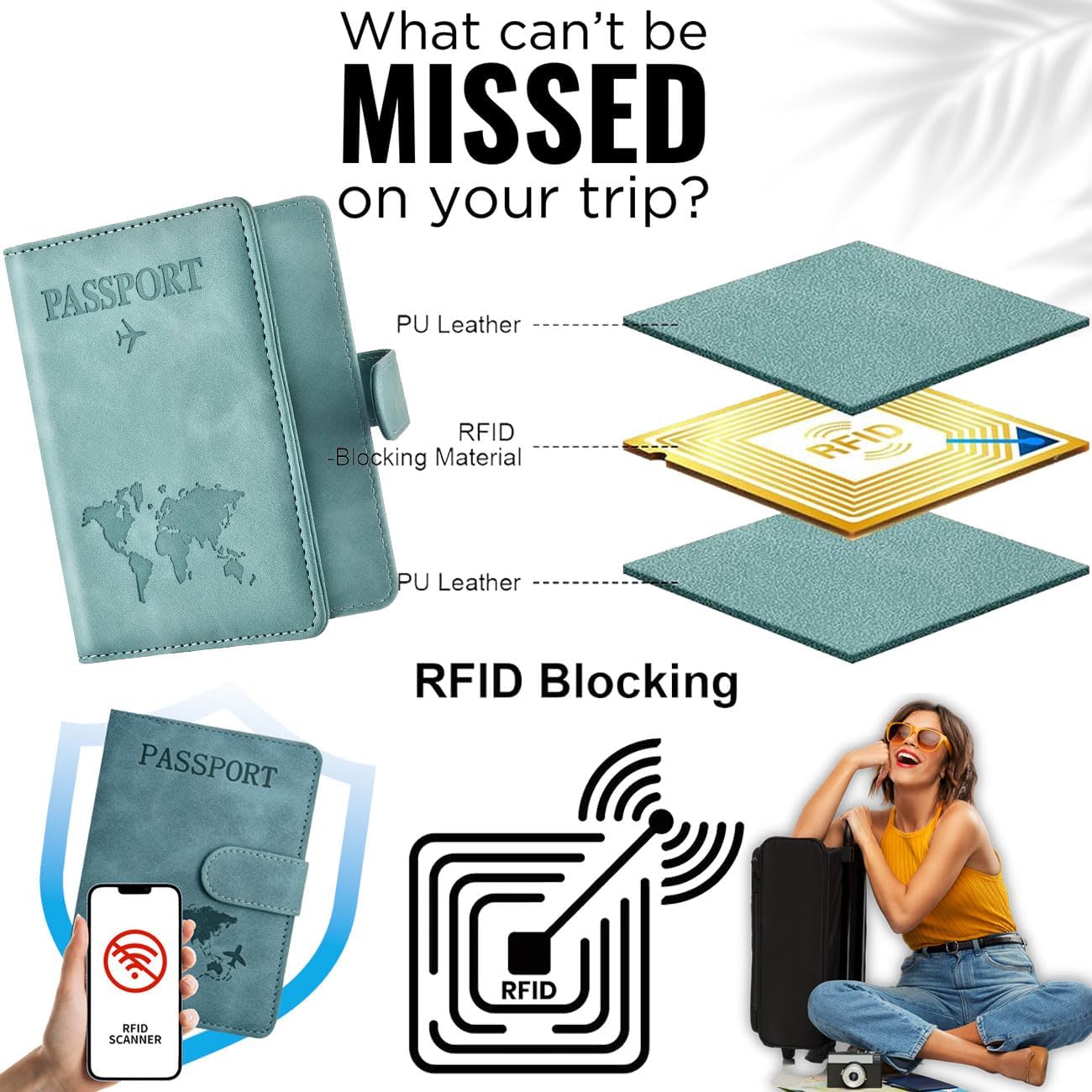 Passport Holder Cover Wallet Case, 2 Pcs PU Leather Travel Wallet with RFID Blocking Passport Book Holders Organiser Travel Must Haves Credit Cards Boarding Passes Covers for Men Women (Pink & Blue) - Image 3