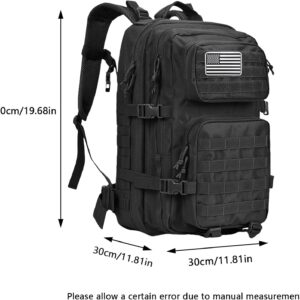Geebymol 45L Military Tactical Backpacks Large Molle Army Assault Pack 3 Day Bug Out Bag Laptop Bag for Hiking Treeking Black Hunting Rucksack with 4 Flag Patches