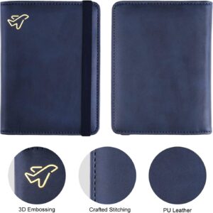 WALNEW Passport Holder, PU Leather Travel Passport Cover Wallet, RFID Passport Case with Card Holder, Travel Essentials for Women Men (Navy Blue)