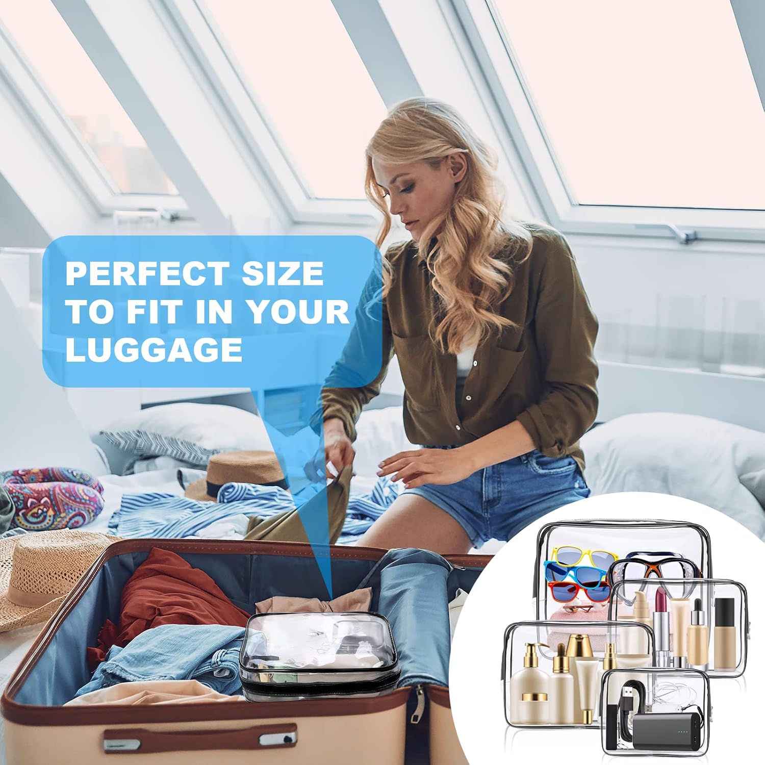 4-Pack Clear Wash & Makeup Bags TSA Approved Makeup Bags, PVC Waterproof Travel Wash Bags for Family, Men, Women (Largea, Medium, Small, Minimum) - Image 9