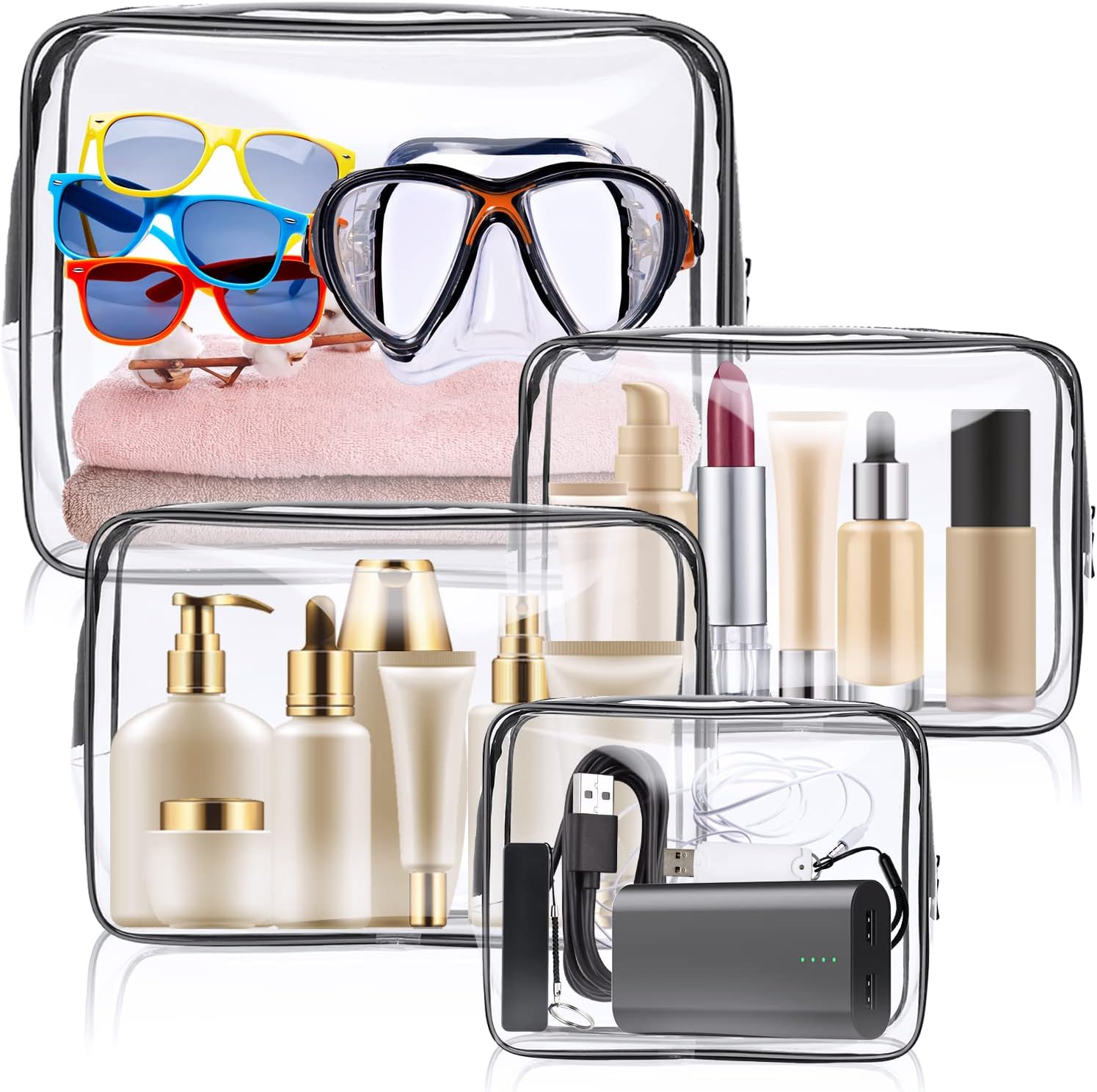 4-Pack Clear Wash & Makeup Bags TSA Approved Makeup Bags, PVC Waterproof Travel Wash Bags for Family, Men, Women (Largea, Medium, Small, Minimum) - Image 8