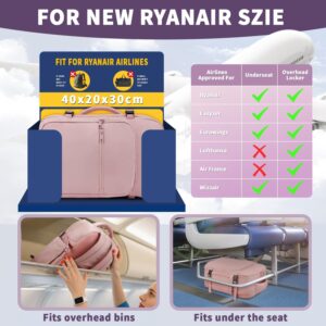 ETRONIK for New Ryanair 40x30x20 Cabin Bag Underseat, Travel Backpack Womens with TSA Approved, Hand Luggage Carry on Bag with 15 inch Laptop, Rucksack for Travelling Flight Work Overnight, Pink