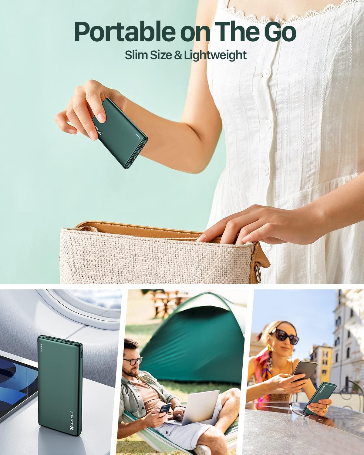 Coolreall Power Bank 10000 mAh, Slim & Light Portable Charger, Battery Pack Fast Charging with USB-C (In & Out), 2 USB Ports Output & Micro USB Input, Powerbank Compatible with iPhone, Samsung, iPad - Image 7