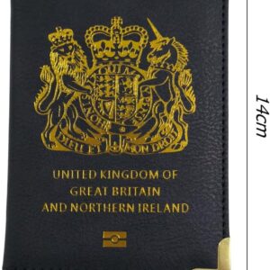 SamHeng British Passport Holder, Portable UK Passport Cover for Women Men, PU Leather Travel Wallet Case Organiser for Passport Credit Cards Boarding Passes (Black)