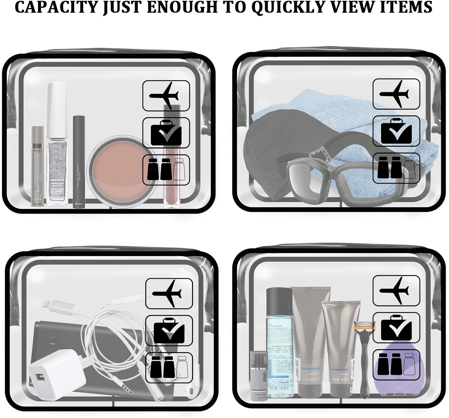 Clear Travel Toiletries Bag, 2 Pcs TSA Approved Toiletry Bag with Zippers Travel Accessories Portable Waterproof Cosmetic Clear Makeup Bag for Women and Men (Black) - Image 3