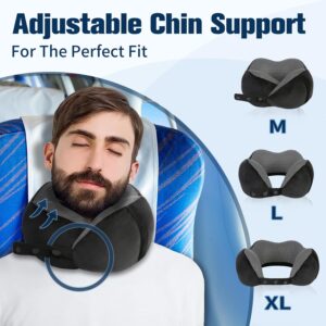 Travel Pillow for Airplane, Neck Pillow for Travel, Memory Foam Travel Neck Pillow for Adults, Adjustable & Compact Flight Pillow, Ergonomic Neck Cushion, With Ear Plugs, Eye Mask, Carry Bag