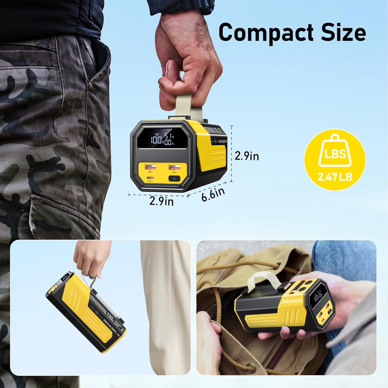 PowerBank 80,000 mAh 100 W Fast Charging Function, Large Power Bank, USB C with Cable, Portable External Battery Compatible with iPhone, Tablets, iPad, Samsung (Yellow) - Image 7