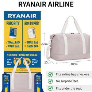 ECOHUB Ryanair Cabin Bags 40x30x20, 24L Underseat Hand Luggage Bag, Foldable Carry On Bag with Removable Wet Pocket, Water-Resistant Overnight Hospital Weekend Bag for Women, Beige (Patent Pending)