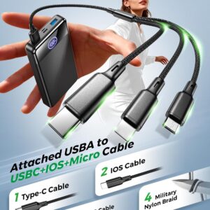 Power Bank Fast Charging 26800mAh,Portable Charger 22.5W Phone Battery Pack Attached USB-C/iOS/Micro-USB Cable, Powerbank for iPhone 17 16 15 14 13 Samsung, for Travel Camping Essentials