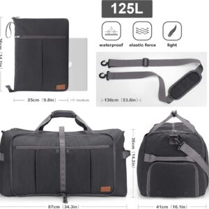 Upeelife Large Foldable Travel Duffle Bag, 125L Waterproof Holdall Luggage Bags with Shoe Compartment, Lightweight Weekend Overnight Sports Gym Bag for Men Women