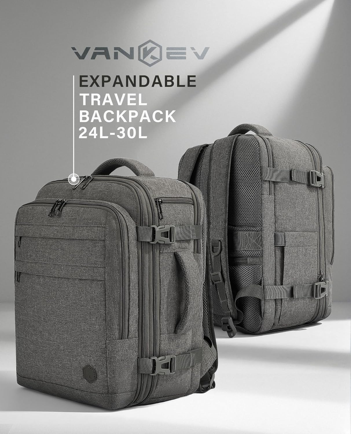 Ryanair EasyJet Eurowings Wizz Air Cabin Bag Expandable 40x30x20 to 40x30x25, 24L to 30L, Underseat Hand Luggage For Travel Fits 15.6 Inch Laptop grey - Image 8