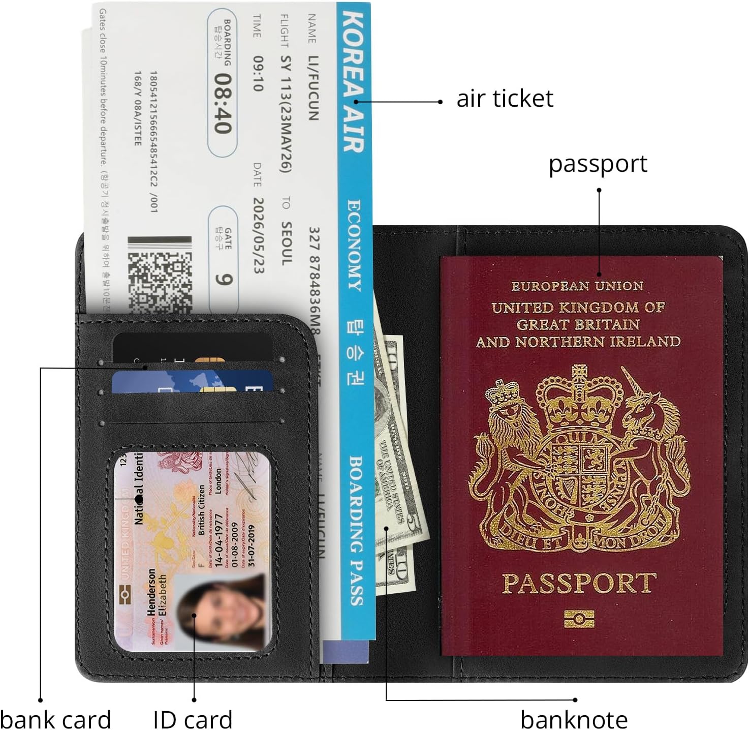 Cinocratic Passport Holder for Travel Accessories,RFID Blocking PU Leather Passport Cover Wallet Card Case for Men and Women (Black) - Image 2