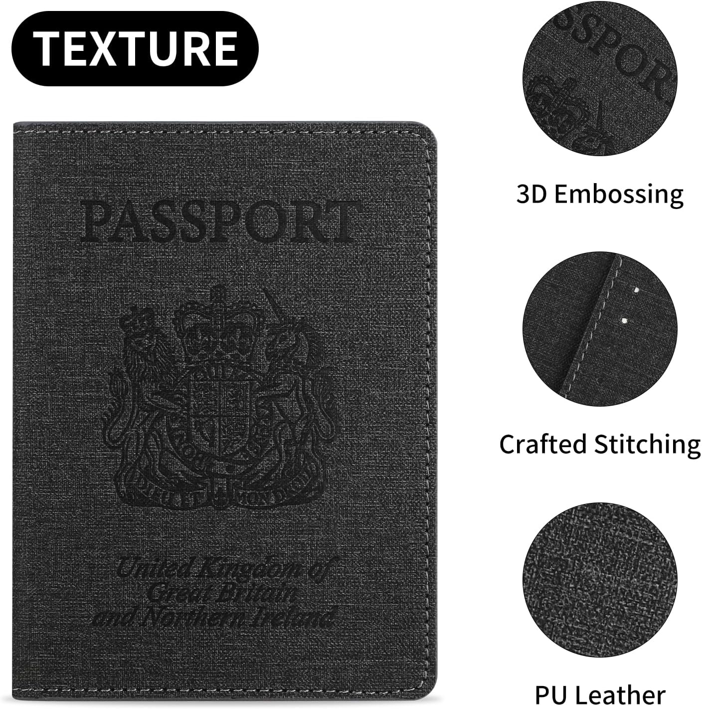 Cinocratic RFID Blocking Passport Holder Cover & Travel Wallet - PU Leather Organiser for Credit Cards, Boarding Pass and ID Cards | Travel Accessories for Men&Women (Black) - Image 4