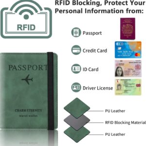 Cooja Passport Holder Cover Travel Wallet Organiser, Passport Case with RFID Blocking, PU Leather Travel Document Holder for Men&Women Travel Accessories (Green)