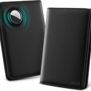 VULKIT Passport Holder Travel Wallet with AirTag Holder, RFID Blocking Leather Travel Document Orangizer with Passport Slot, Business & Credit Card Slots, Boarding Pass Pocket