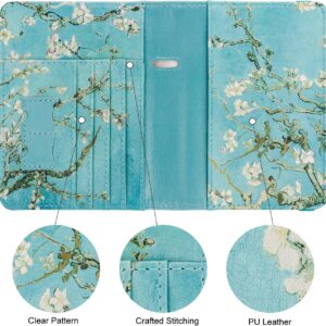 WALNEW Passport Holder, PU Leather Travel Passport Cover Wallet, RFID Passport Case with Card Holder, Travel Essentials for Women Men (Tree and Flower)