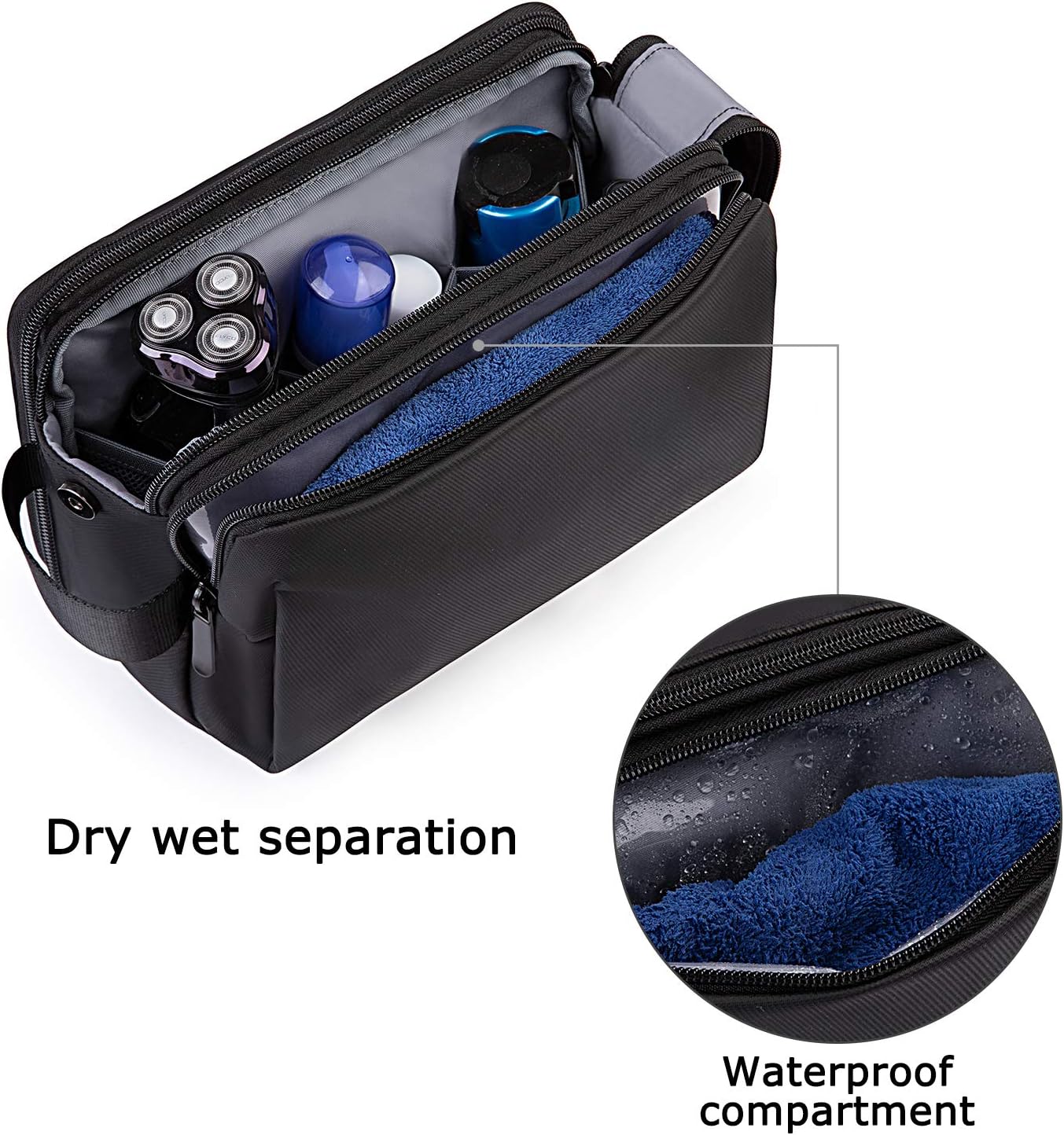 BAGSMART Wash Bag for Men Travel Toiletry Bag, Water-Resistant Toiletries Accessories Shower Shaving Organiser for Bathroom Camping Gym, Black - Image 3
