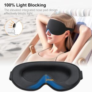 Gritin 100% Blackout Sleep Mask for Women & Men-Zero Eye Pressure Eye Mask for Side Sleepers, 3D Cutout Eye Movement Friendly, Ultra Soft & Comfortable Blindfold for Sleep/Travel-EarPlugs Included