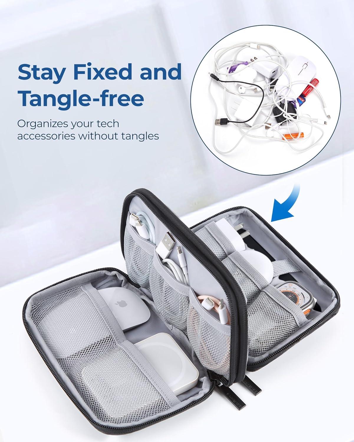 bagsmart Electronics Organizer Travel Case, Cable Organiser Pouch, Travel Essentials, Tech Organiser, Travel Accessories Bag for Charging Cable, Flash Drive, Power Bank, USB, Black - Image 7