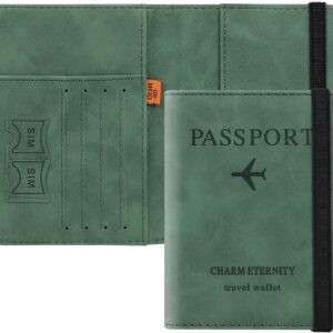 Cooja Passport Holder Cover Travel Wallet Organiser, Passport Case with RFID Blocking, PU Leather Travel Document Holder for Men&Women Travel Accessories (Green)
