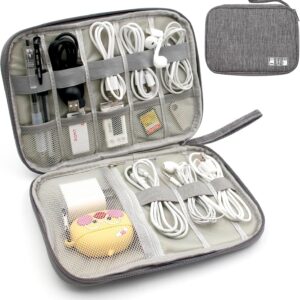 GOEDEKE Travel Cable Organiser – Electronics Accessories Organizer, Gadget Bag for Power Bank, Memory Card, Charger, Hard Disk (Grey)