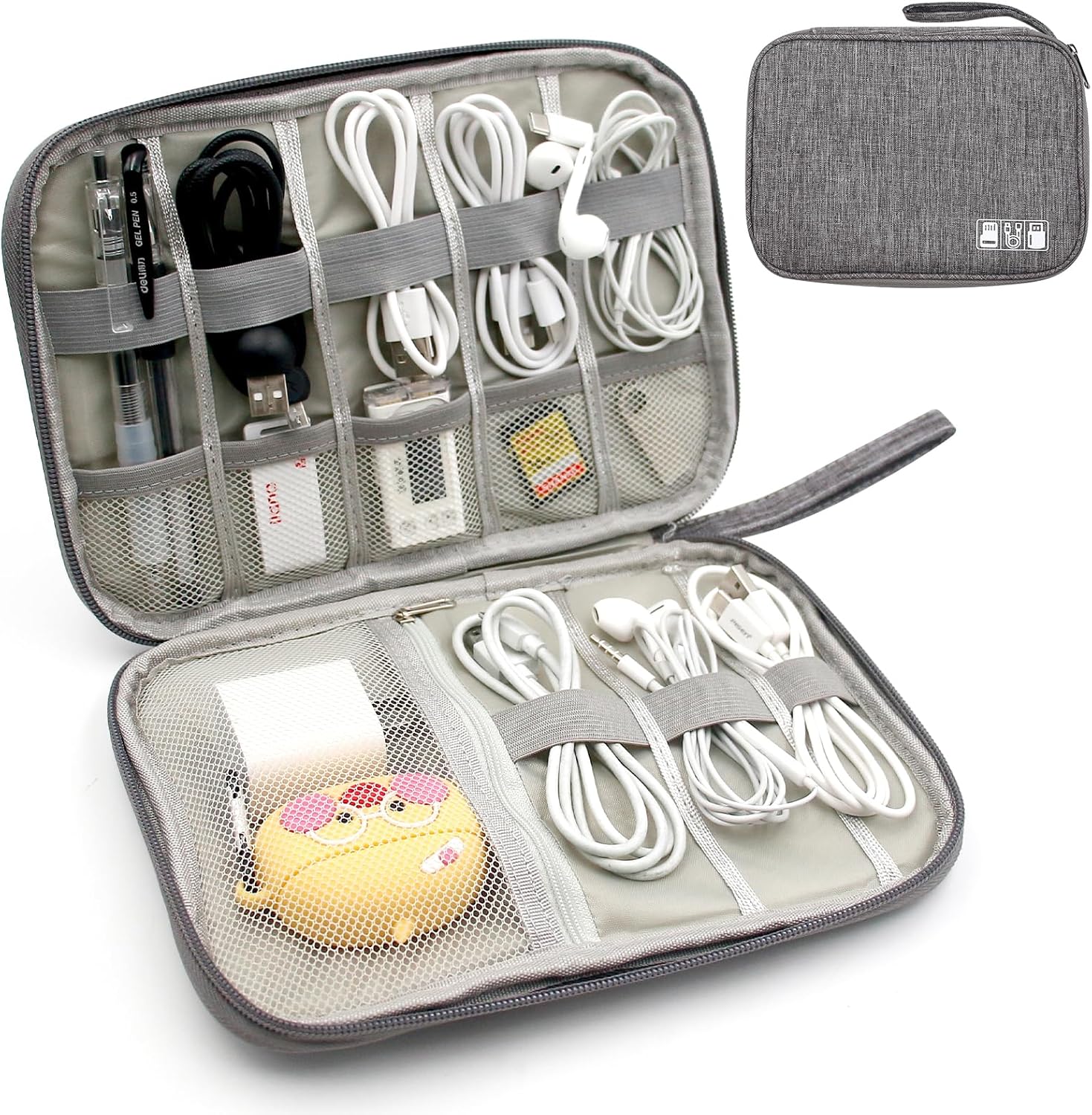 GOEDEKE Travel Cable Organiser - Electronics Accessories Organizer, Gadget Bag for Power Bank, Memory Card, Charger, Hard Disk (Grey)