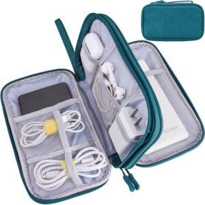 Teskyer Travel Organiser Bag, Waterproof Cable Organiser, Dark Green, 8.5 x 5 Inch