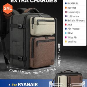 VANKEV Ryanair Easyjet Eurowings Wizz Air Cabin Bag 40x30x20, 24L Underseat Hand Luggage For Travel Fits 15.6 Inch Laptop dark olive green/brown