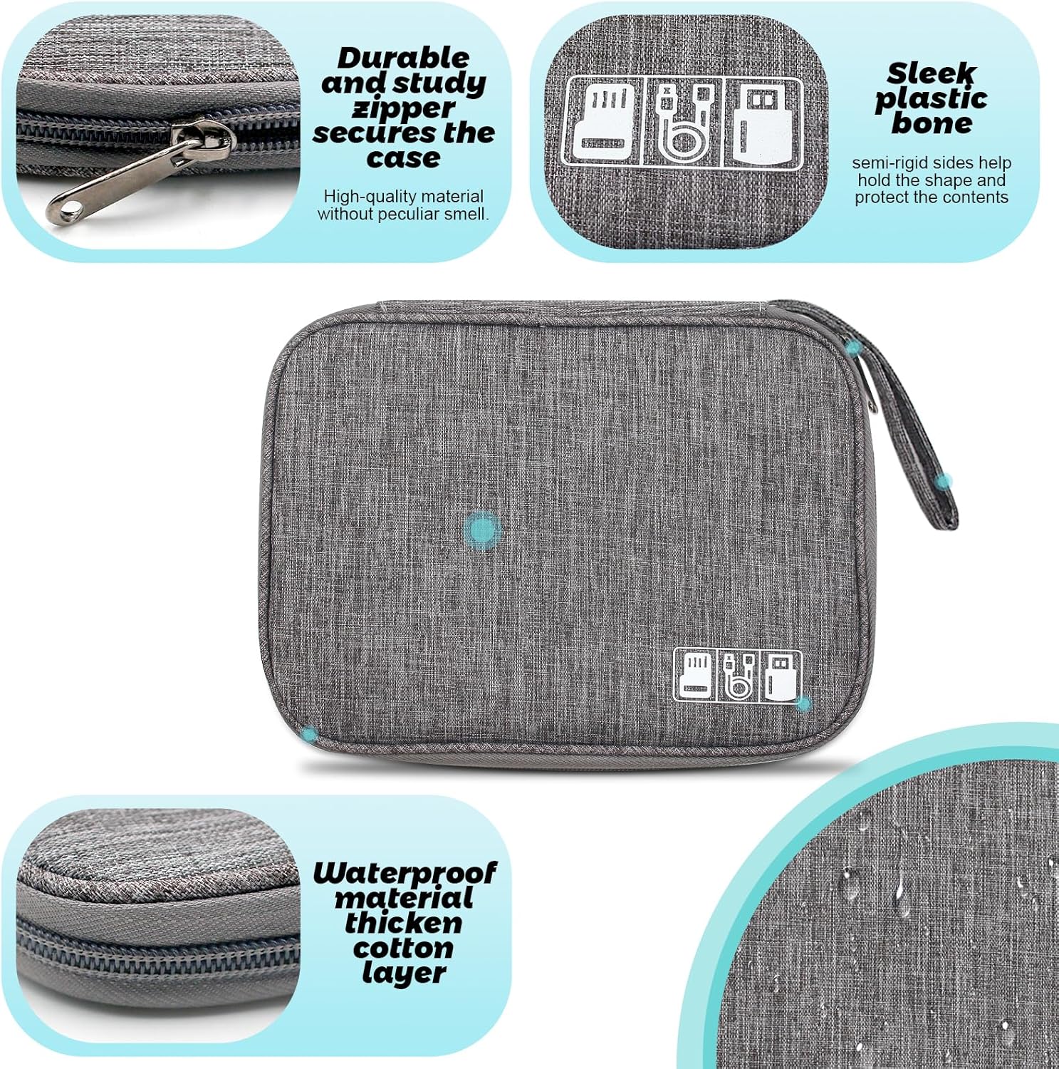GOEDEKE Travel Cable Organiser - Electronics Accessories Organizer, Gadget Bag for Power Bank, Memory Card, Charger, Hard Disk (Grey) - Image 3