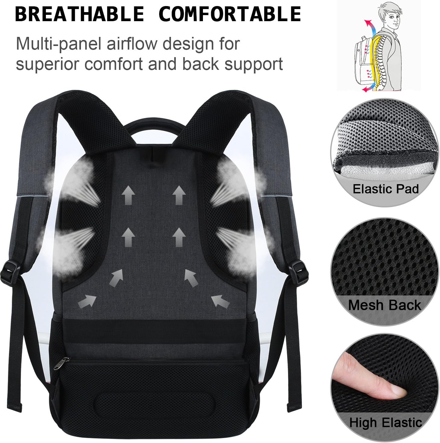 KASIBON Laptop Backpack with USB Charging&Headphone Port,Anti-Theft Business Laptop Backpack with Breathable Padded Shoulder Strap, Water Resistant Computer Rucksack - Image 5