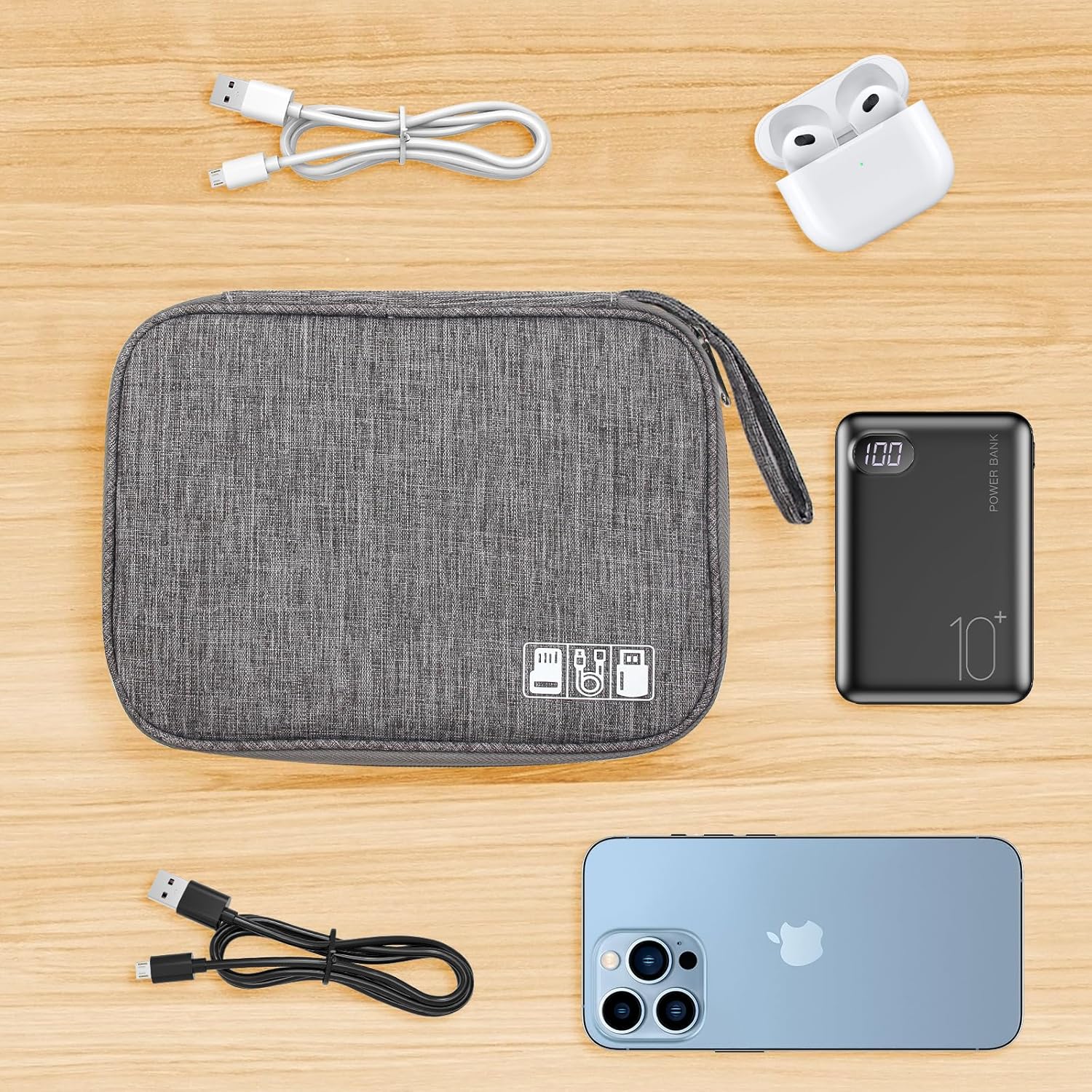 GOEDEKE Travel Cable Organiser - Electronics Accessories Organizer, Gadget Bag for Power Bank, Memory Card, Charger, Hard Disk (Grey) - Image 6