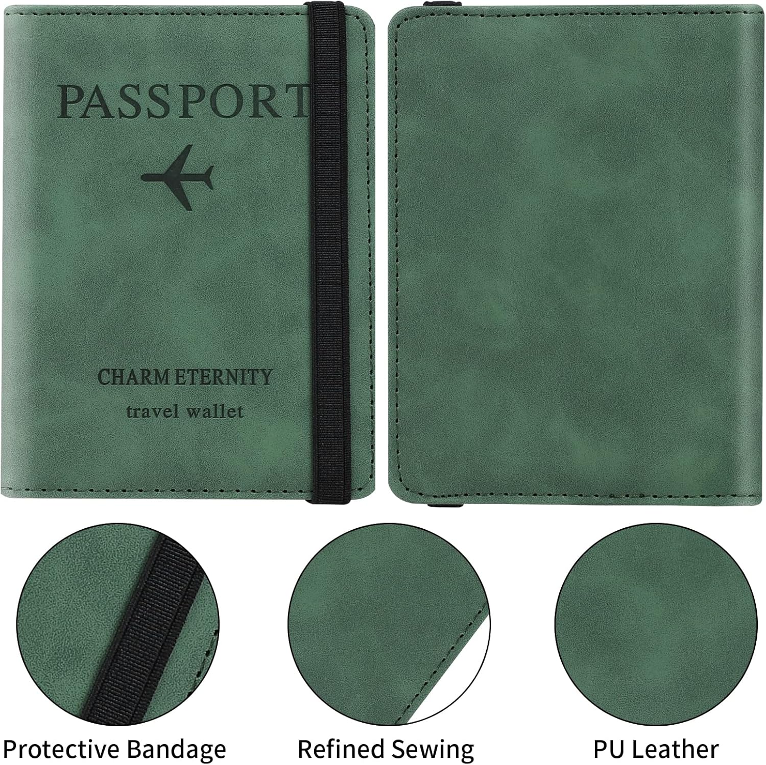 Cooja Passport Holder Cover Travel Wallet Organiser, Passport Case with RFID Blocking, PU Leather Travel Document Holder for Men&Women Travel Accessories (Green) - Image 4