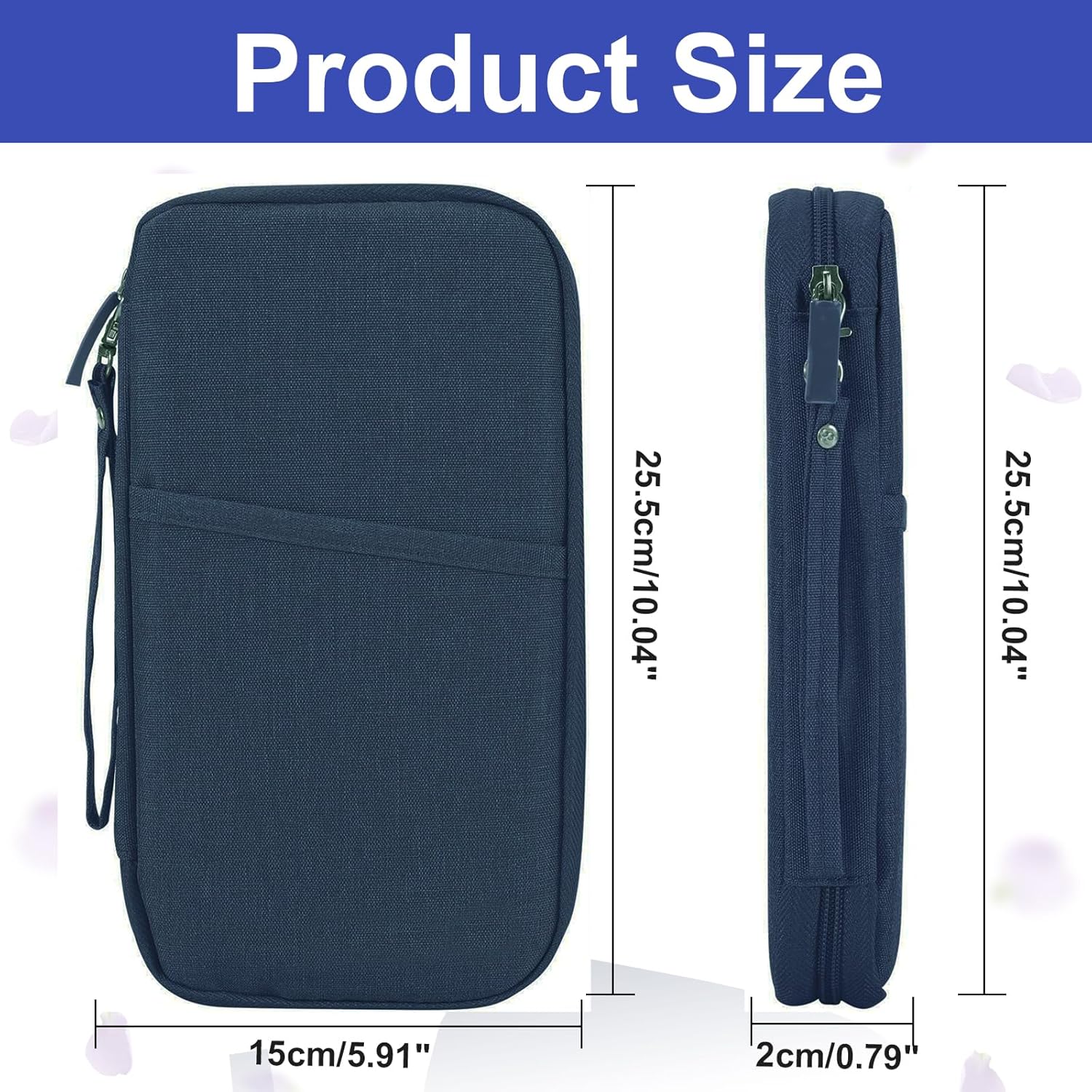 Passport Holder Travel Wallet, Large Capacity Travel Document Holder, RFID Blocking Waterproof Portable Travel Wallet Organiser for Cash Passport ID Card Credit Cards Flight Ticket Pen (Navy Blue) - Image 4