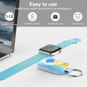 Portable Wireless Charger for Apple Watch Series 11,10,9,8,7,6,5,4,3,2,SE,Ultra 1/2/3,i.VALUX 1000mAh iWatch Charger, Compact Magnetic Keychain Power Bank, Travel Gadget 45/44/42/41/38/49mm(Rainbow)