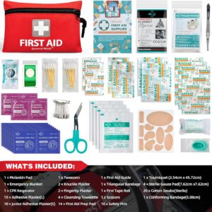 General Medi Mini First Aid Kit, 92 Pieces Small First Aid Kit – Includes Emergency Foil Blanket, Scissors for Travel, Home, Office, Vehicle, Camping, Workplace & Outdoor (Red)