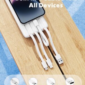 Charmast Power Bank with built-in Cables, 20000mAh Fast Charging 22.5W PD QC Quick Charge Portable Charger USB C compatiable with iPhone 17/16/15/14 Series, ipad, Android Phones (White)